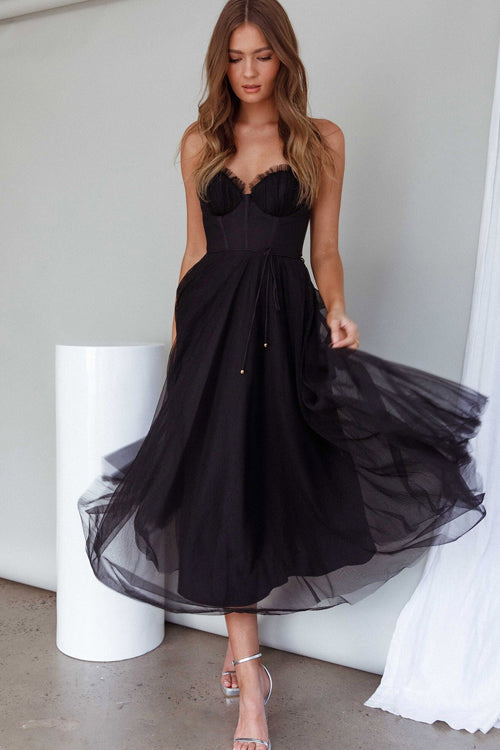 Drune | Rare Beauty Tüll Rückenfreies Midi Kleid