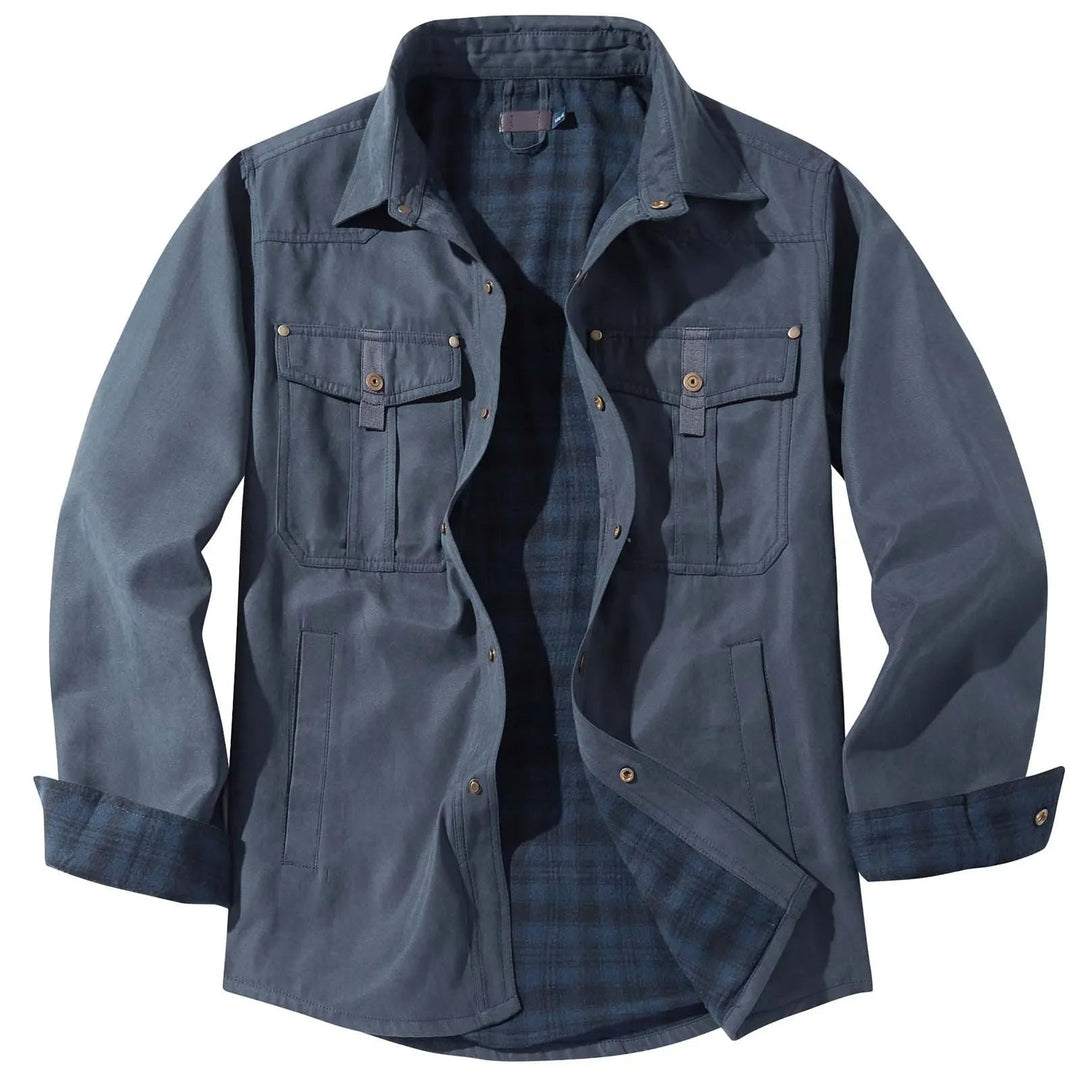 Drune | Plus Size Flanell Herrenjacke mit Karomuster und abnehmbarer Kapuze