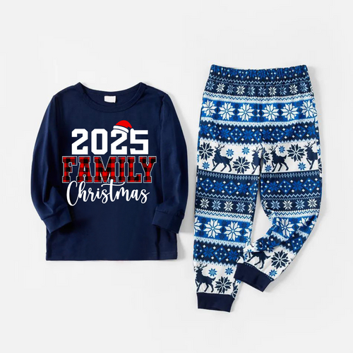 Drune | 2025 Familie Weihnachten Textdruck Blau Familie Weihnachten Passende Pyjamas