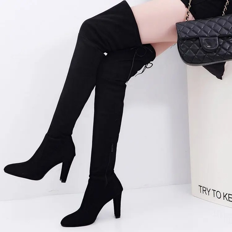 Drune | Overknee Stiefel Mit Hohem Absatz Und Seitenreißverschluss Trendy Damenstiefel