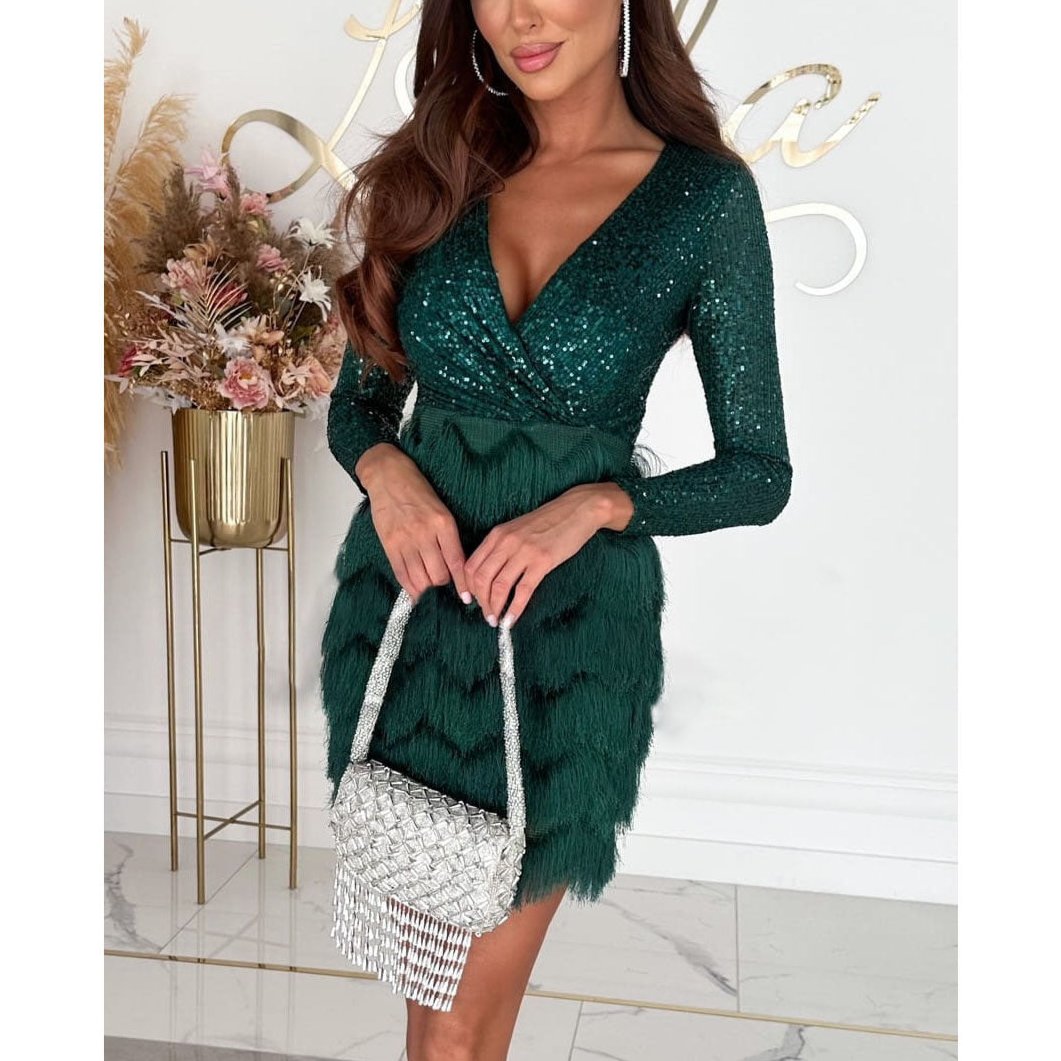 Drune | Stilvolle Winter Chic Glitter Mini Kleid für Frauen