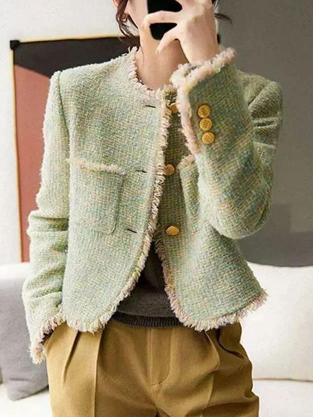 Drune | Elegante Rundhals-Tweedjacke