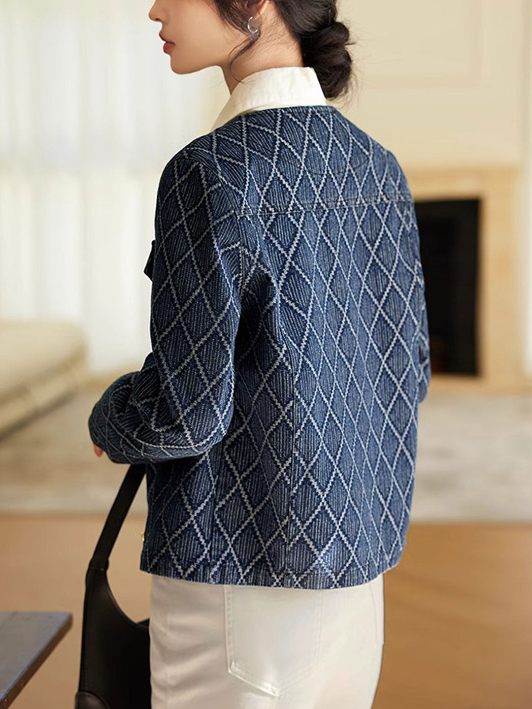 Drune | Elegante Diamant Jacquard Denimjacke