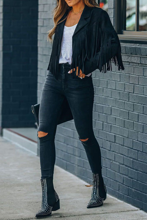 Drune | At Your Best Fransenkante Faux Suede Shacket