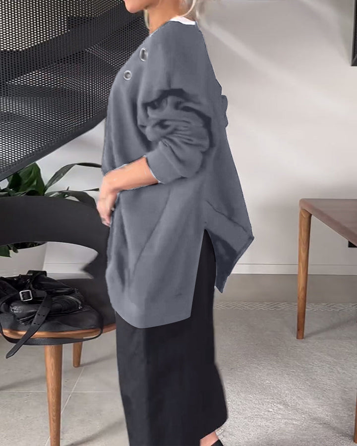Drune | Sweatshirt mit Rundhalsausschnitt und Schlitz in Unifarbe