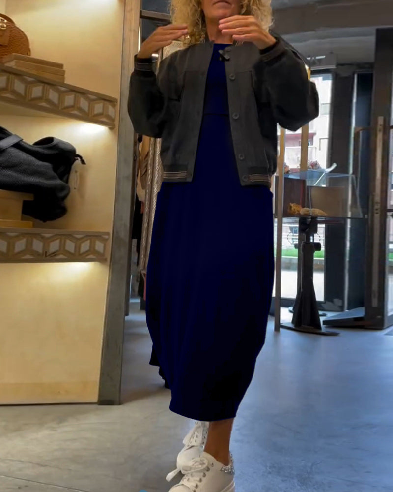 Drune | Kleid mit Rundhalsausschnitt und Langen Ärmeln und Tasche