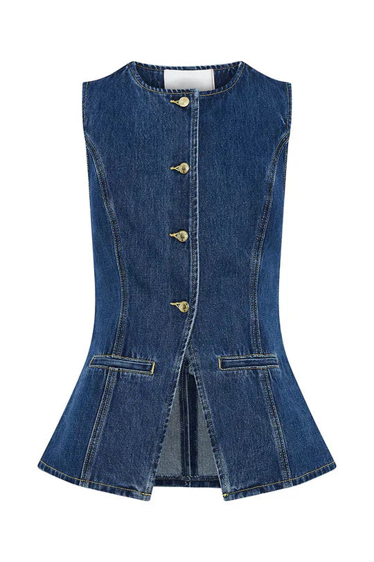 Drune | Ärmellose Denim-Weste mit Knopfschluss für Frauen