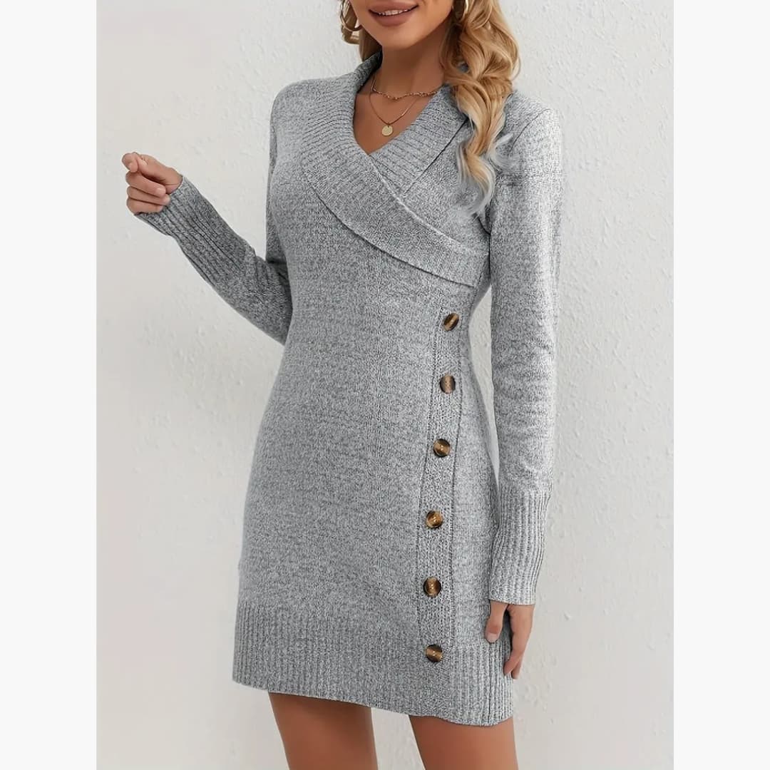 Drune | Elegantes Kleid mit Knopfdekoration im V-Ausschnitt für Frauen
