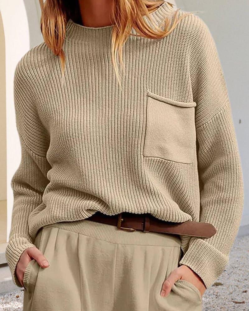 Drune | Rippstrickbluse mit Tasche Baumwolle/polyester Komfortabel und Lässig