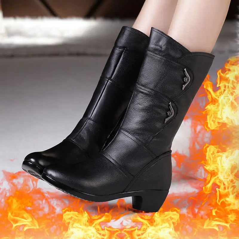 Drune | Damen Mid-Calf Plattform Keil Absatz Chunky Heel Stiefeletten