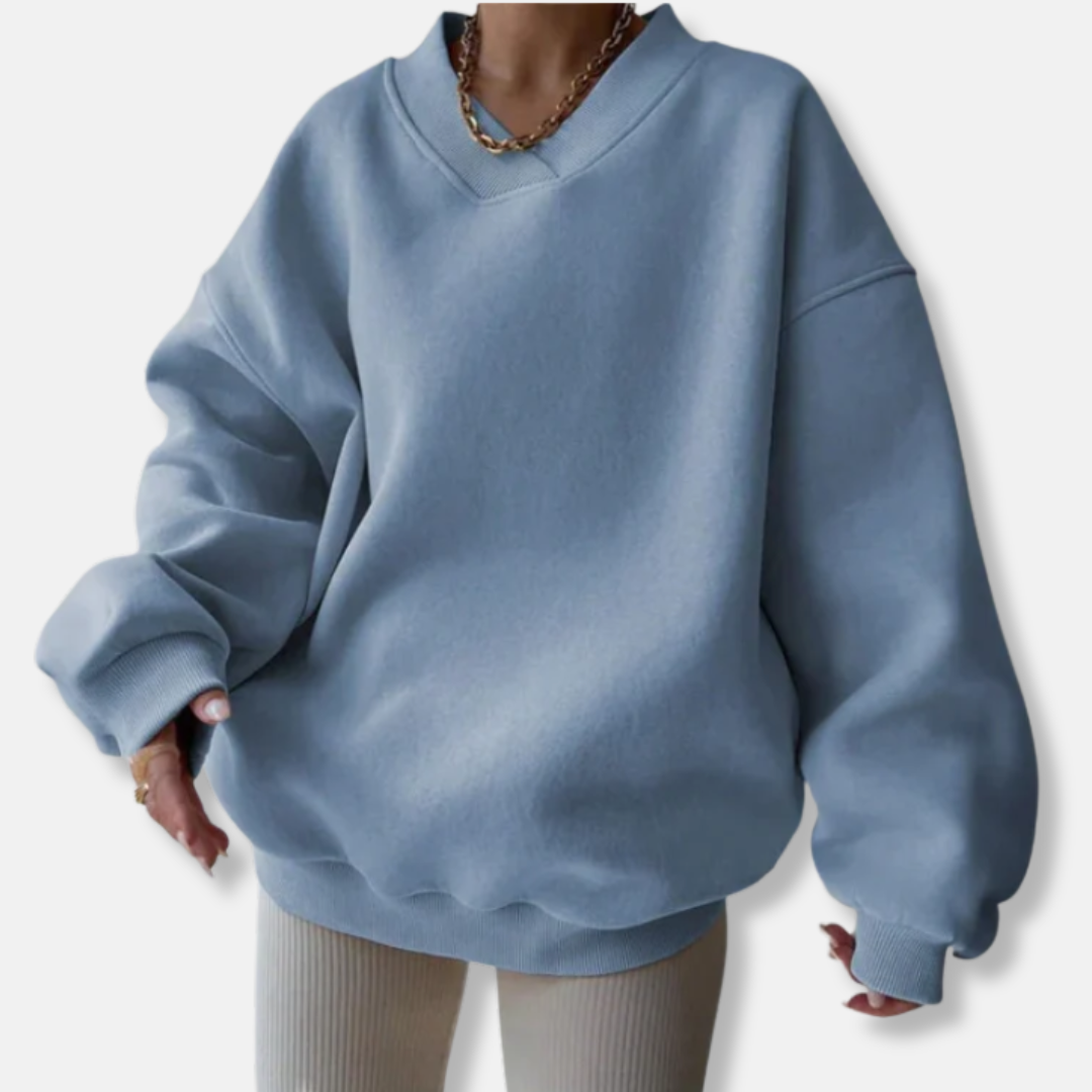 Drune | Sweatshirt - Fleece-Mischung - Übergroße entspannte Passform - V-Ausschnitt - Rippbündchen