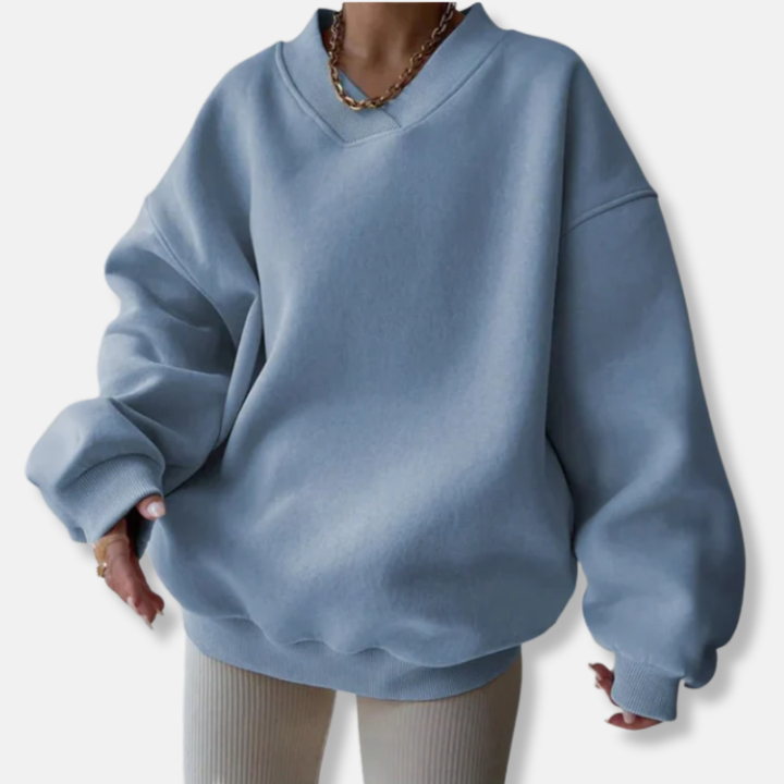 Drune | Sweatshirt - Fleece-Mischung - Übergroße entspannte Passform - V-Ausschnitt - Rippbündchen