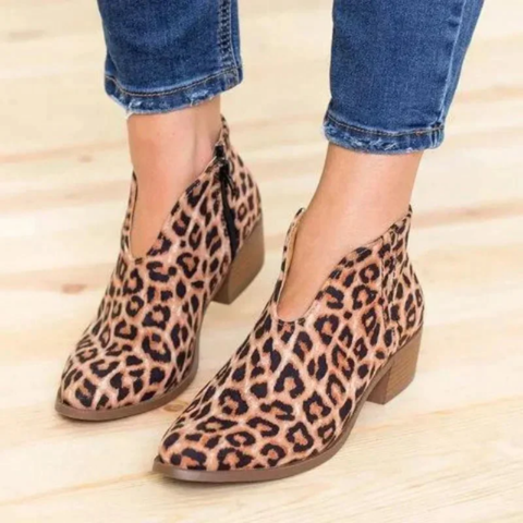 Damen Ankle Boots Wildleder V Form Niedriger Absatz Reißverschluss