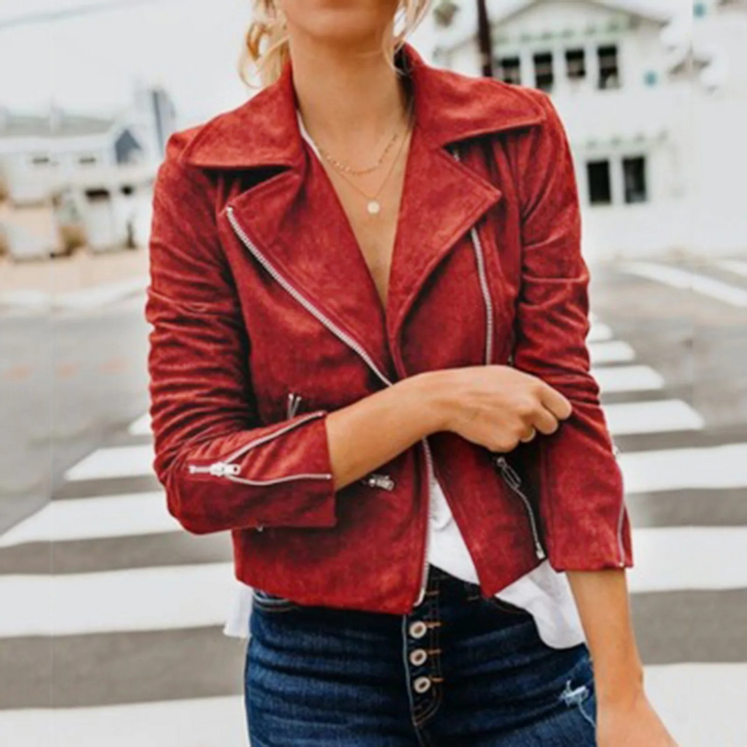 Drune | Sport Stil Rot Leder Schnalle Damen Sommerjacke