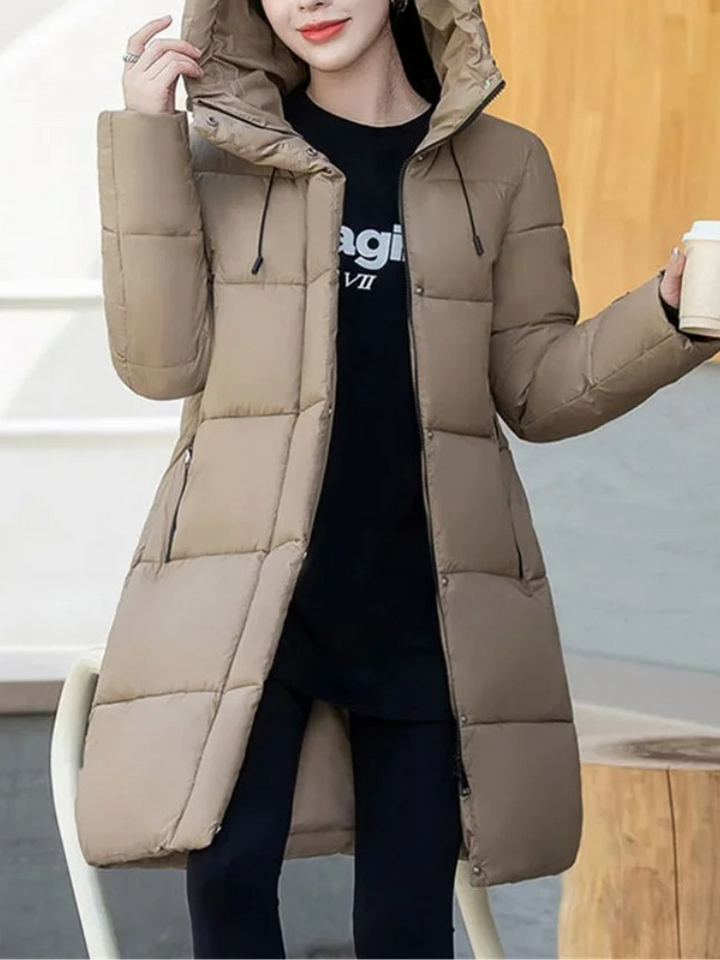 Drune | Stylische Khakifarbene Pufferjacke mit Kapuze und Reißverschluss