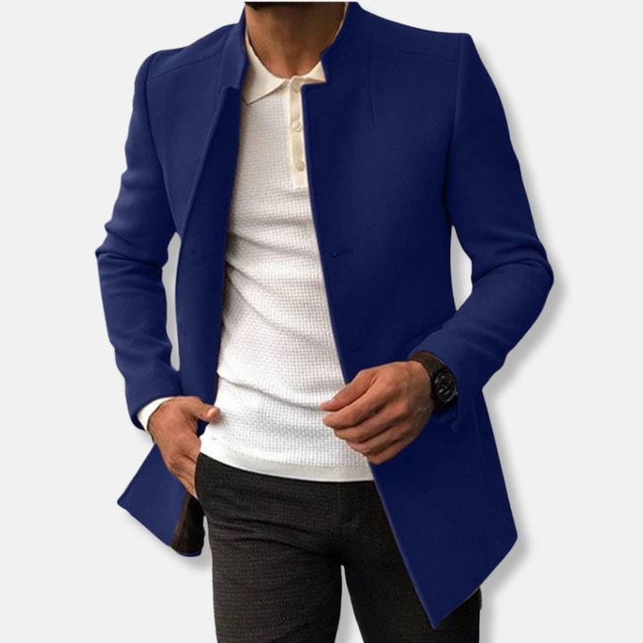 Drune | Slim Fit Wollmischung Kragenlos Einreiher Hüftlänge