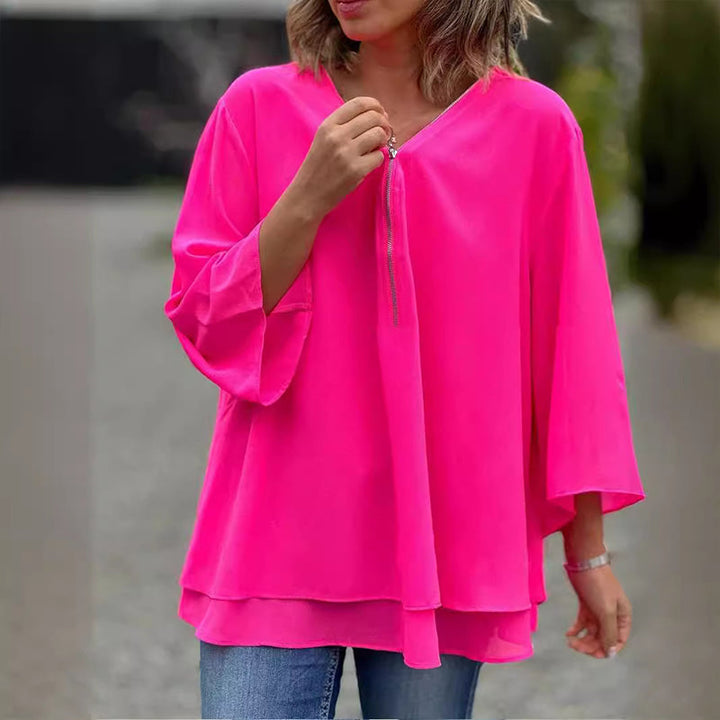 Drune | Chiffon Reißverschlussoberteil V-Ausschnitt