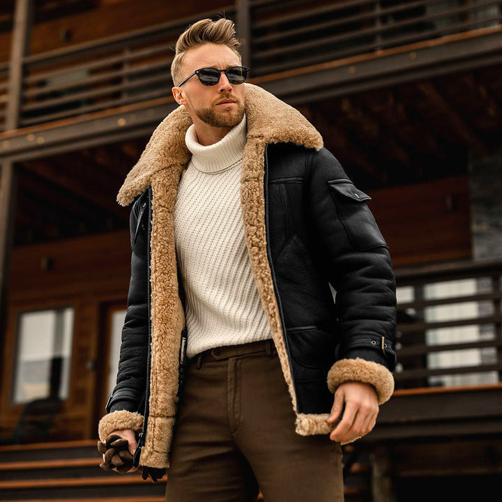 Drune | Taktische Lederjacke mit Fellkragen für Herren