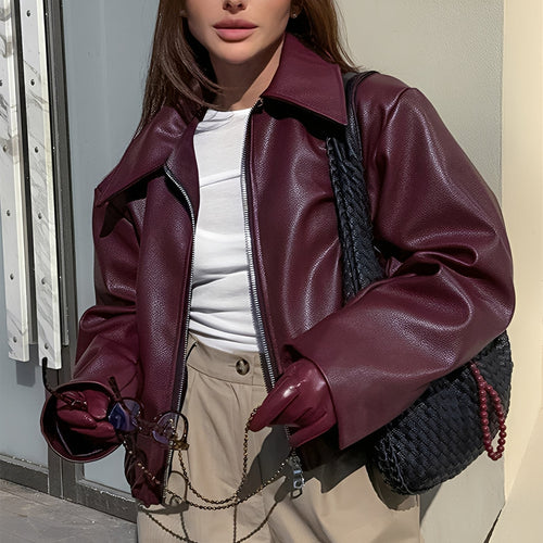 Drune | Modische Lederjacke mit Reißverschluss für Frauen