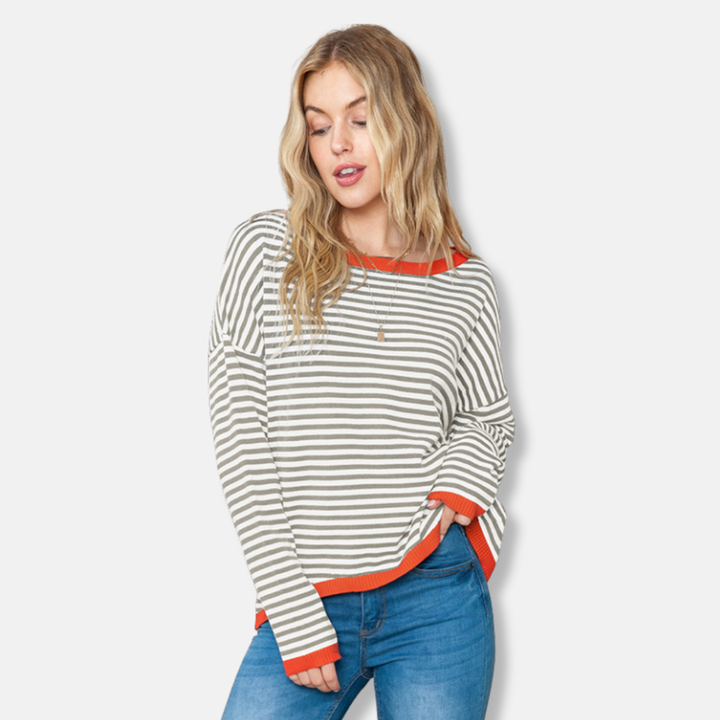 Drune | Sweatshirt - Lockere Passform - Gestrickter Pullover - Gestreift - Drop-Shoulder-Lässiger Stil