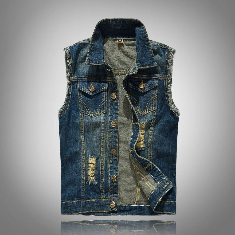 Drune | Zerrissene Denim-Weste