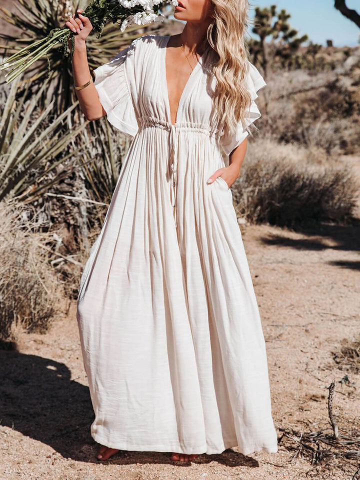 Drune | Stil Maxi Kleid mit Flatterärmeln für Frauen