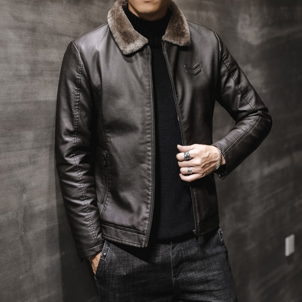 Drune | Lederjacke mit Fleecekragen für Männer