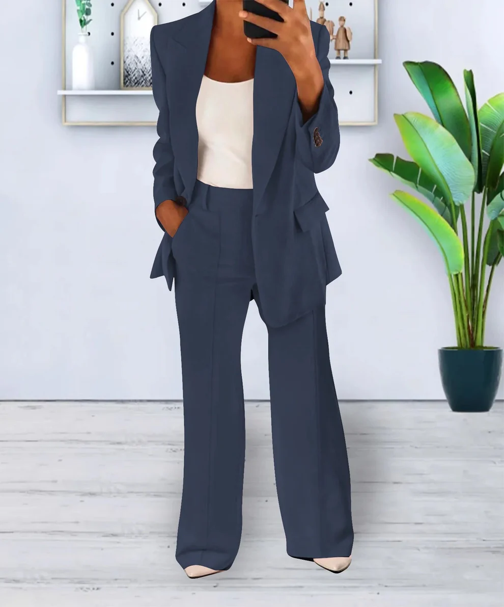 Drune | Damen Zweiteiliger Blazer und Weite Hose Satz, Taillierter Schnitt, Formelle Kleidung