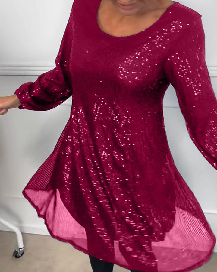 Drune | Elegante Laterne Ärmel Pailletten A-Linie