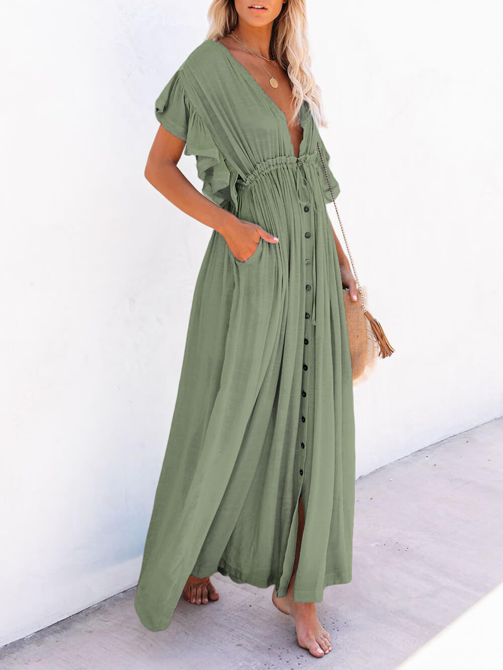 Drune | Stilvolles Maxikleid mit Flatterärmeln für Frauen