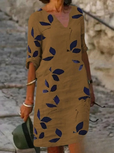 Drune | Basic-Damenkleid mit Halben Ärmeln und Blumendruck