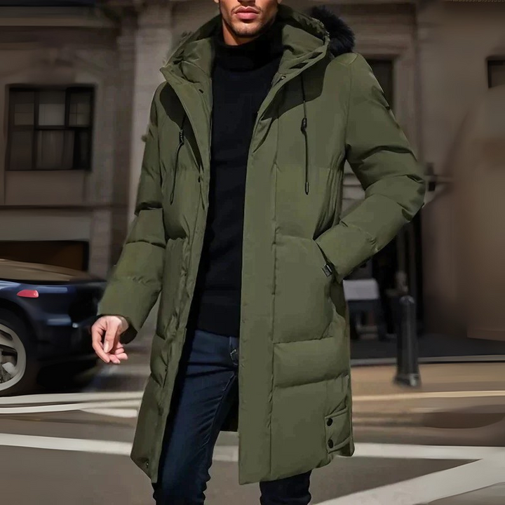 Drune | Herren Langer Wintermantel Mit Verstellbarer Kapuze Und Reißverschluss Design