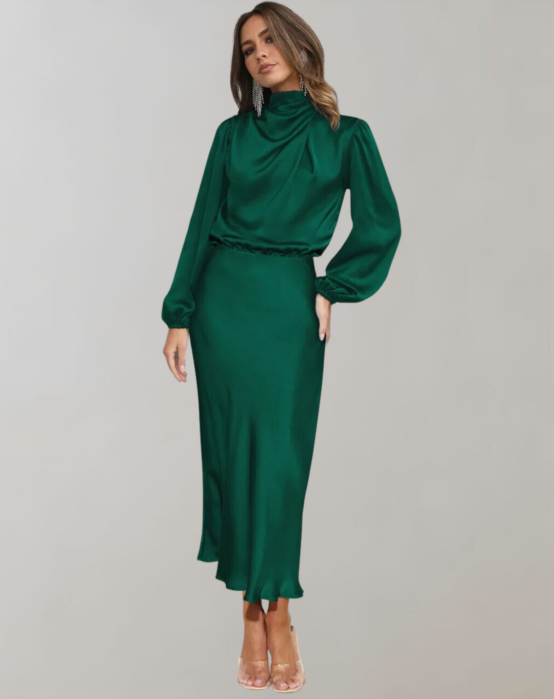 Drune | Elegante Satin Kleid mit Langen Ärmeln