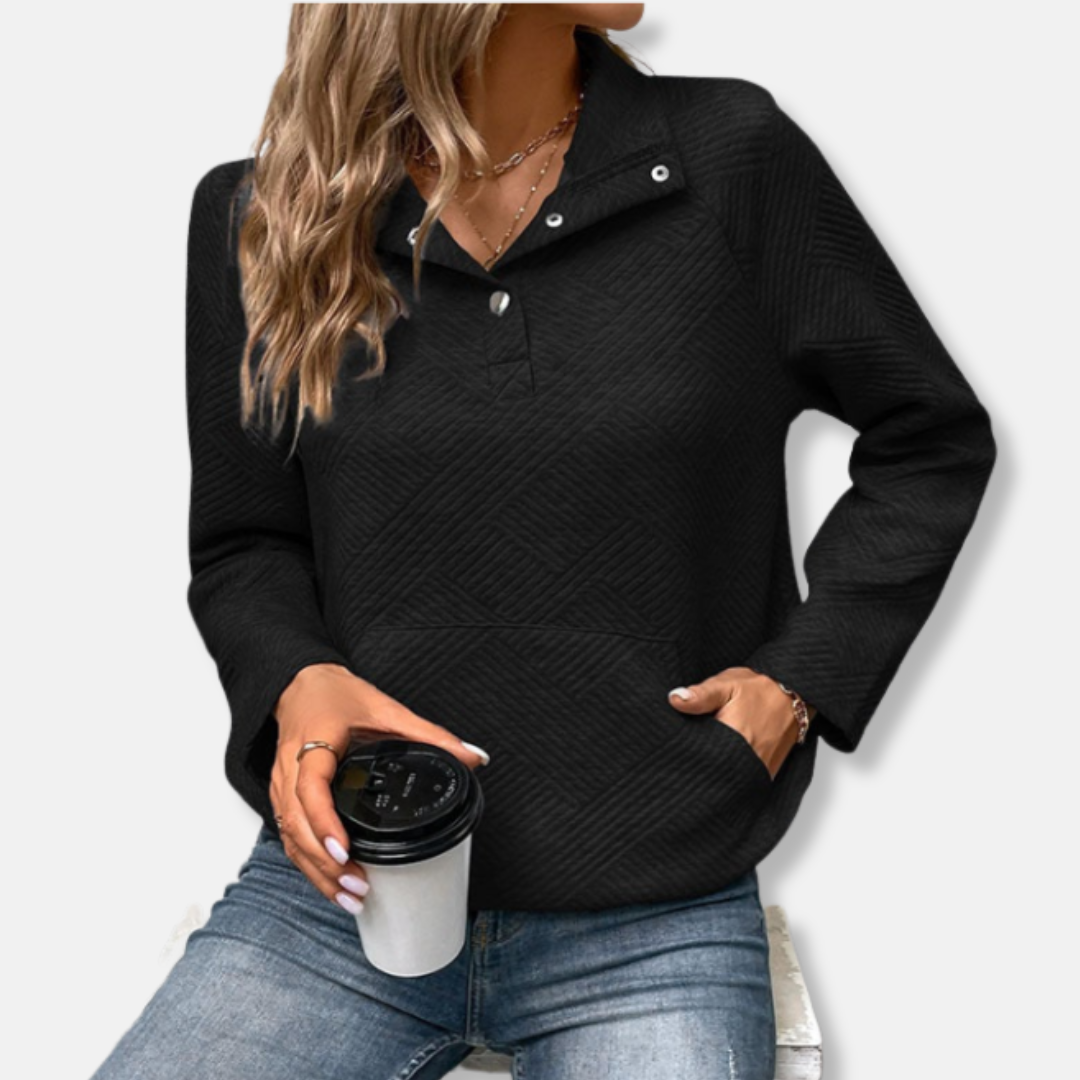 Drune | Baumwolle Gestepptes Sweatshirt Lässiger Schnitt mit Kragenpullover