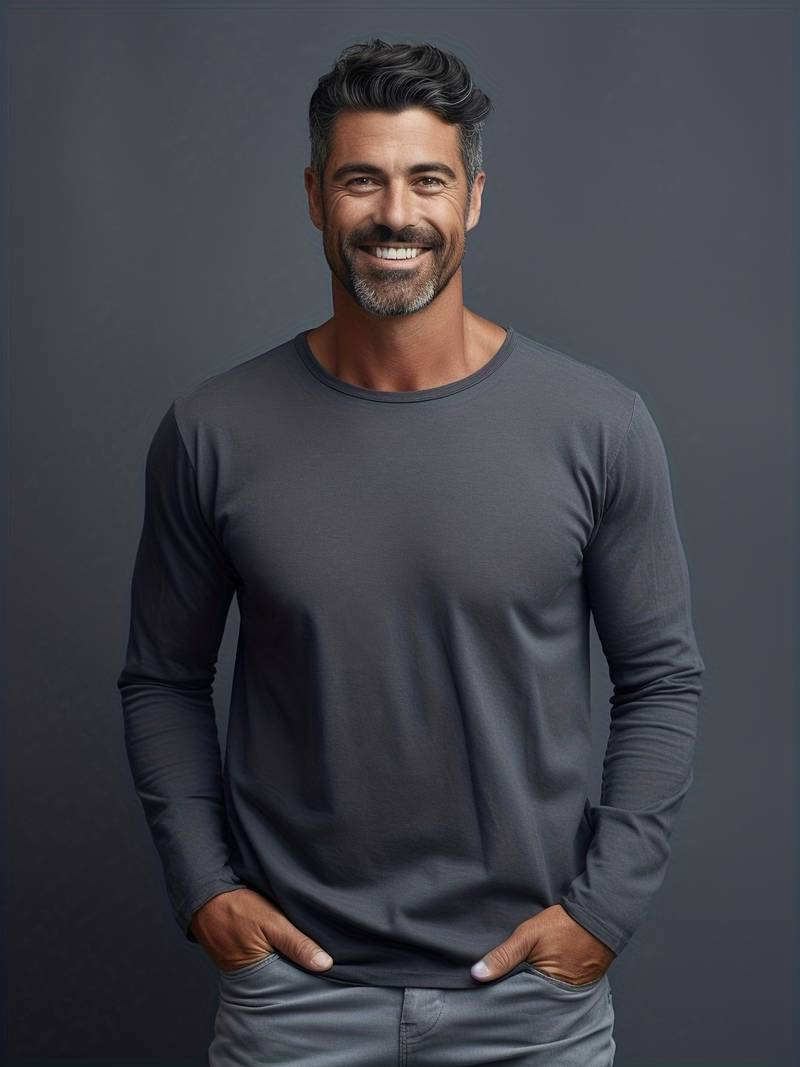 Drune | Herren Langarm T-Shirt Einfaches Design Pullover Für Männer