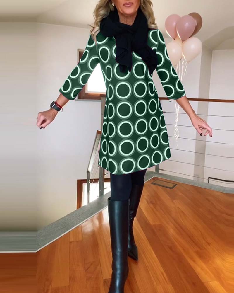 Drune | Kleid mit Rundhalsausschnitt und Kreis Print