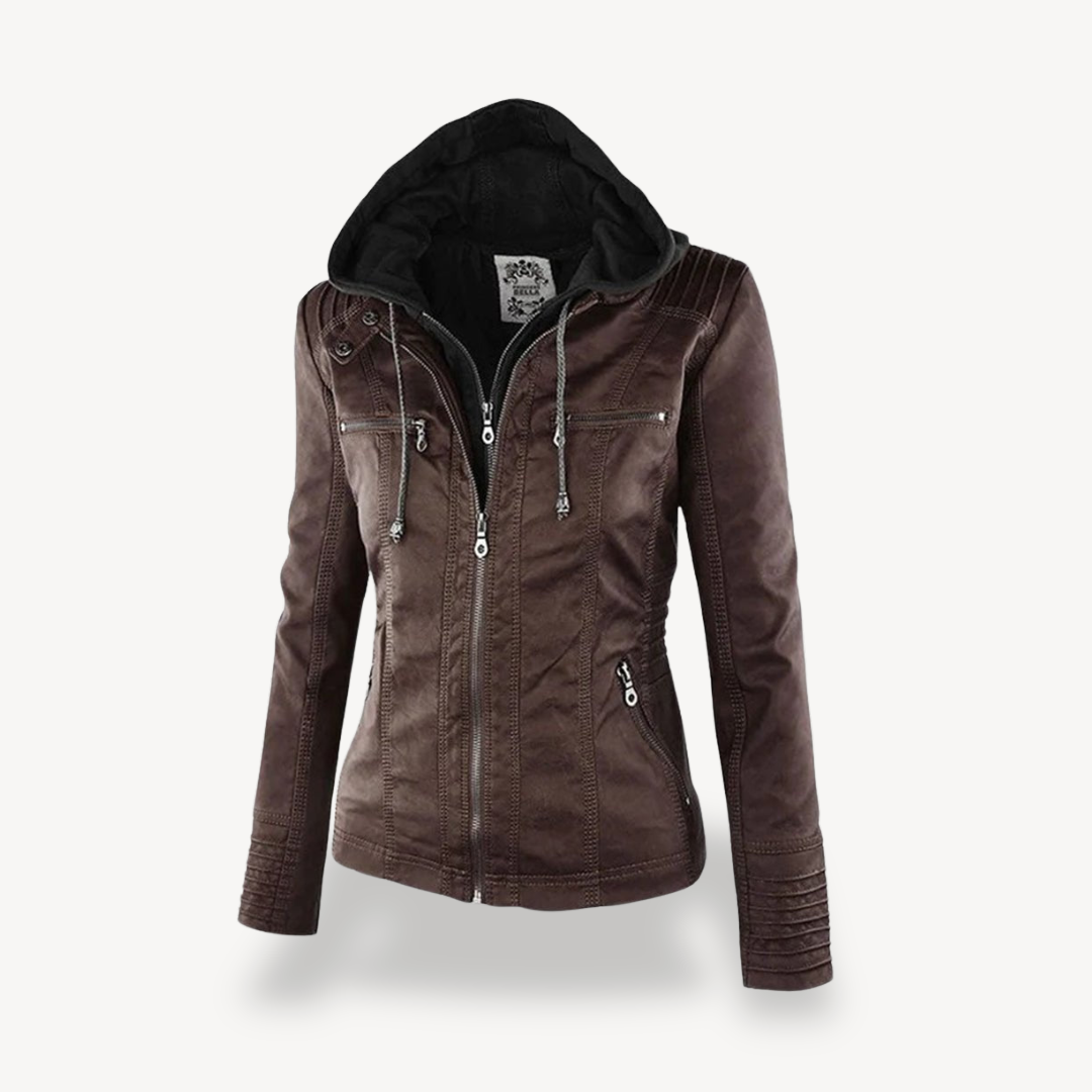 Drune | Damen wasserdichte Lederjacke mit Kapuze
