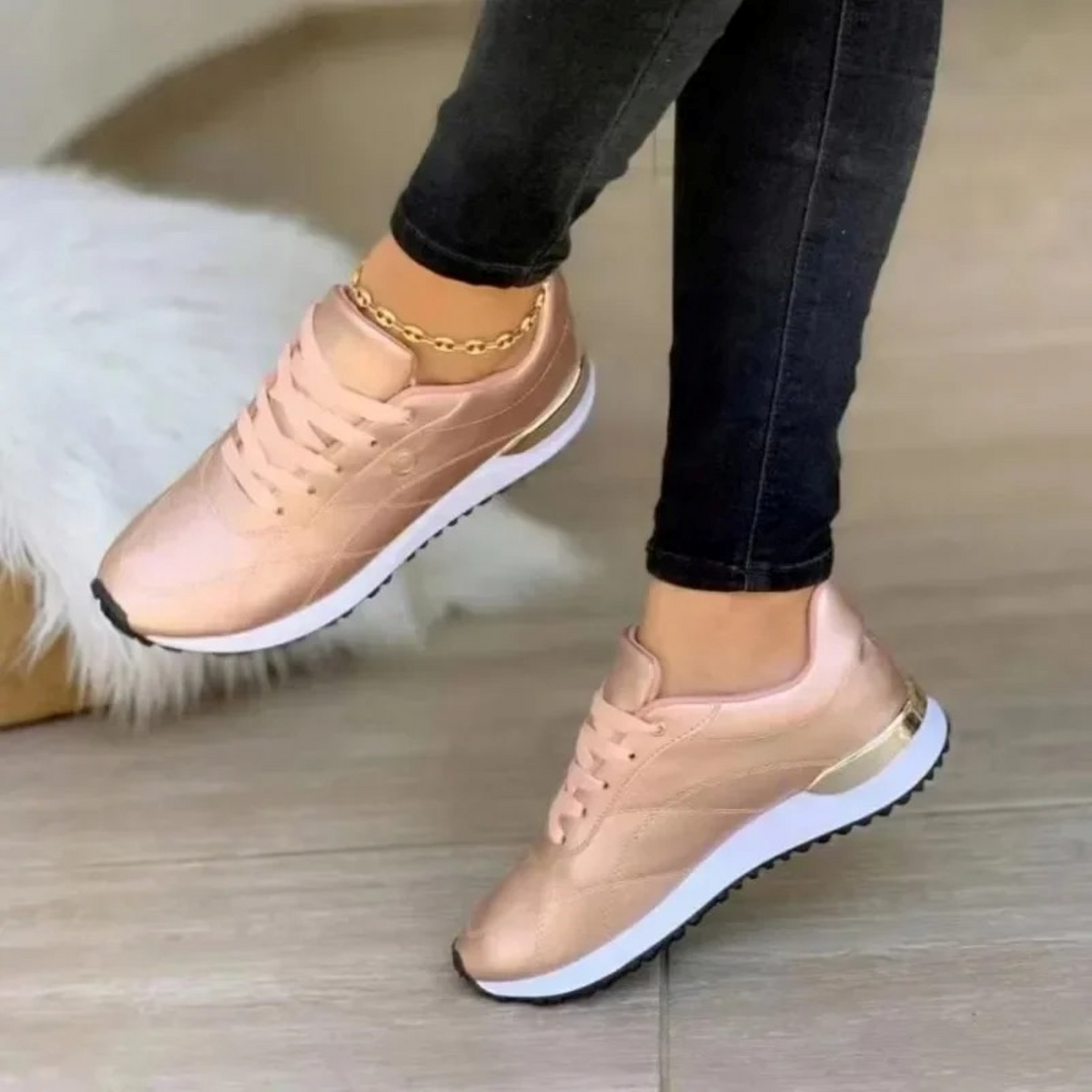 Drune | Gold Leder atmungsaktive runde Zehen Damen Schuhe