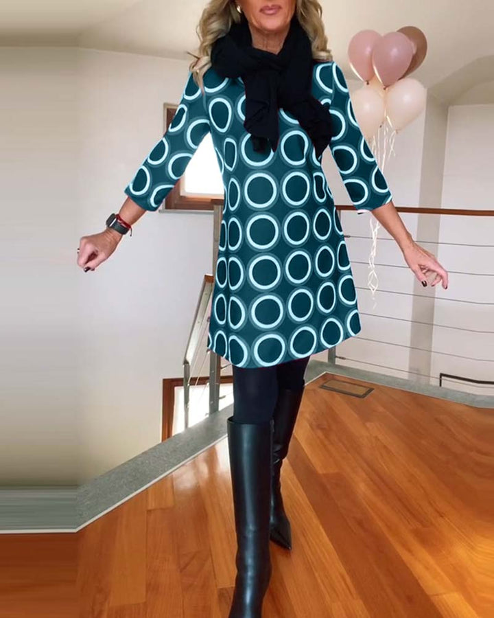 Drune | Kleid mit Rundhalsausschnitt und Kreis Print