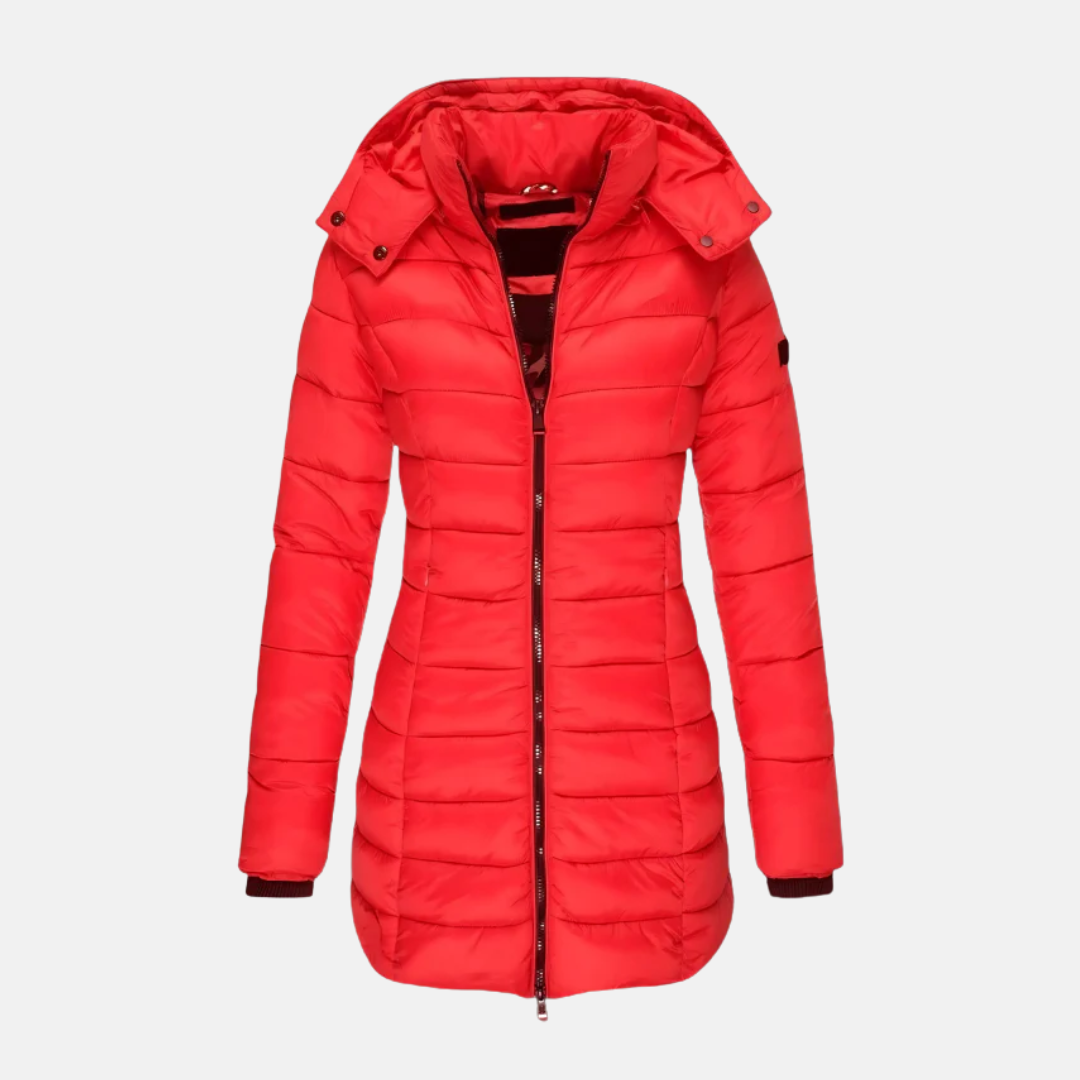 Drune | Pufferjacke Slim Fit Oberschenkel Länge mit Kapuze
