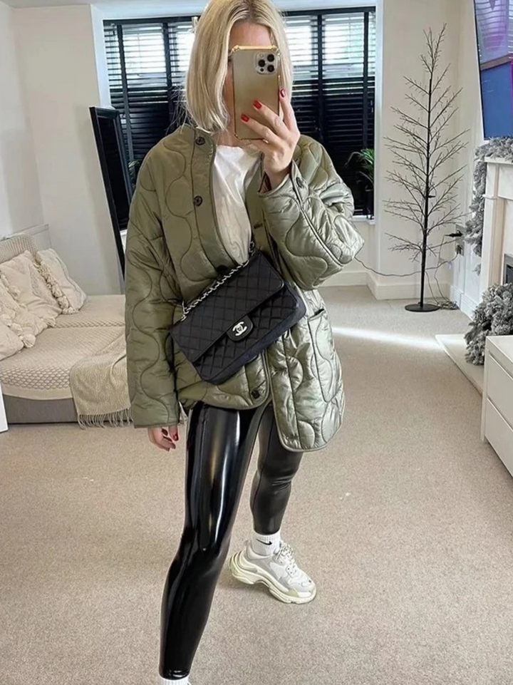 Drune | Trendy Olivgrüner Übergroßer Gestepptes Jacke für einen Stilvollen Look Ideal für Herbst/Winter
