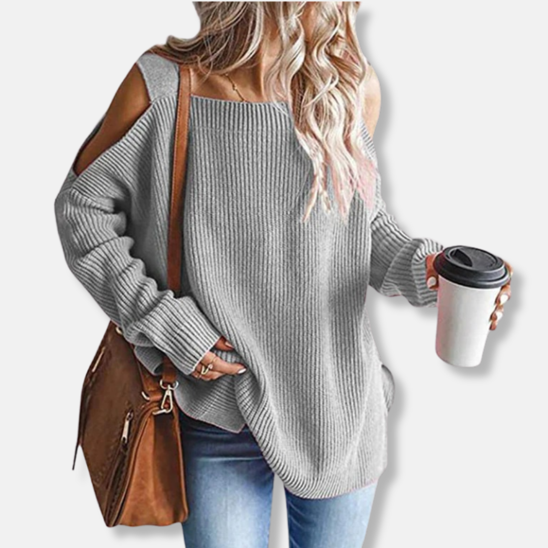 Drune | Sweatshirt - Offene Schulter Strick - Lockere Passform - Strukturierter Stoff