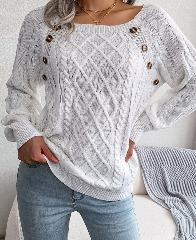 Drune | Pullover - Gestrickter eleganter Damen-Pullover mit Knöpfen und Rippenmotiv