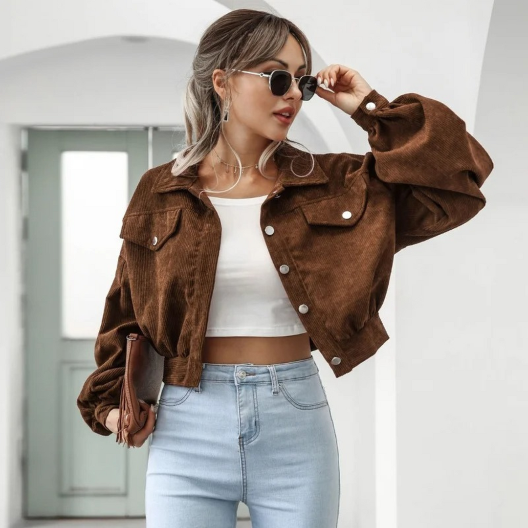 Drune | Samtcord Laternenärmel Cropped Jacke