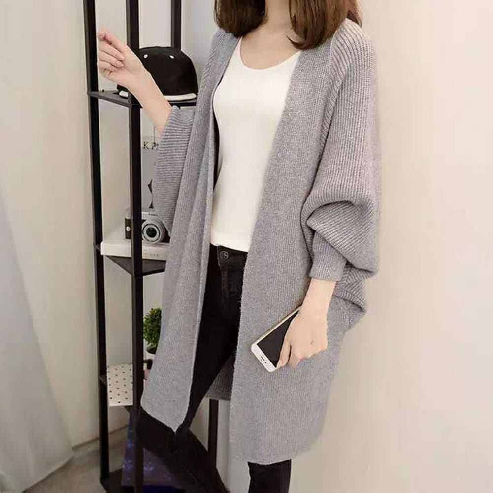Drune | Lange Strickjacke Weiches Strickmaterial Offene Vorderseite Lockerer Schnitt Mit Taschen