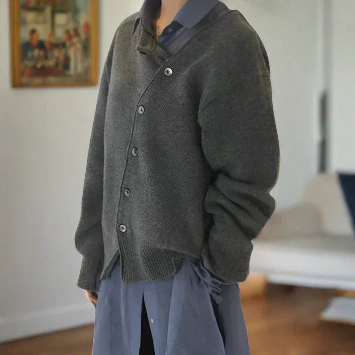 Drune | weiche strickjacke mit diagonaler knopfleiste