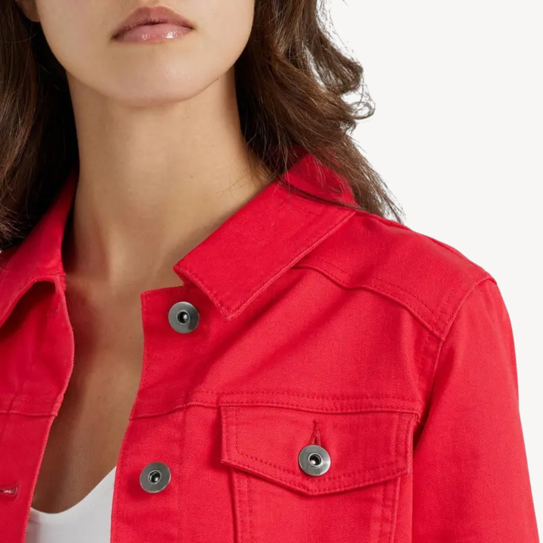 Drune | Rote Denim Button-Up Jacke