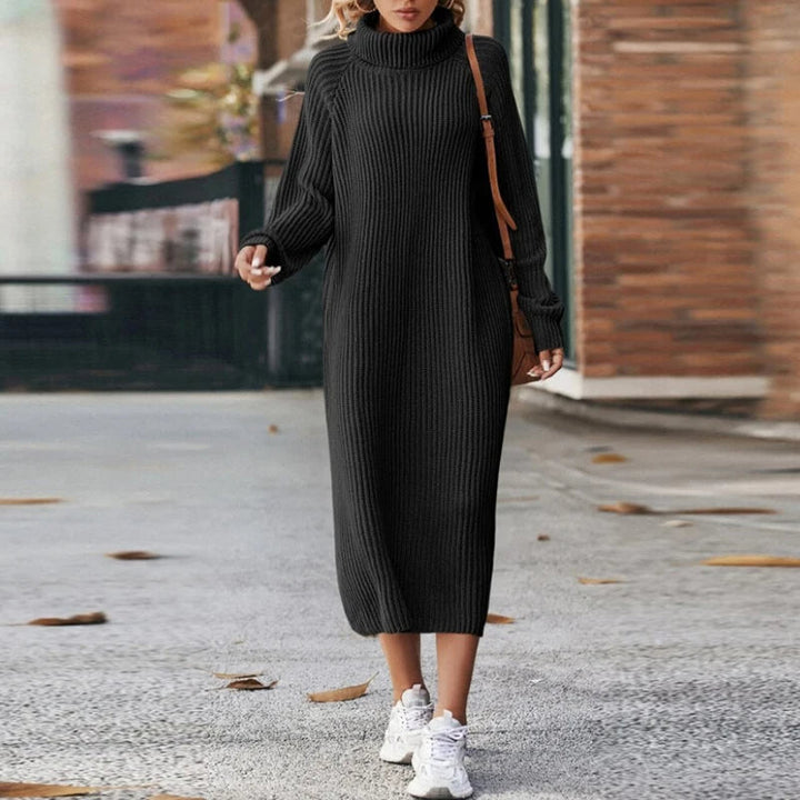 Drune | Bequeme Damen Maxi Pullover Kleid mit Kragen