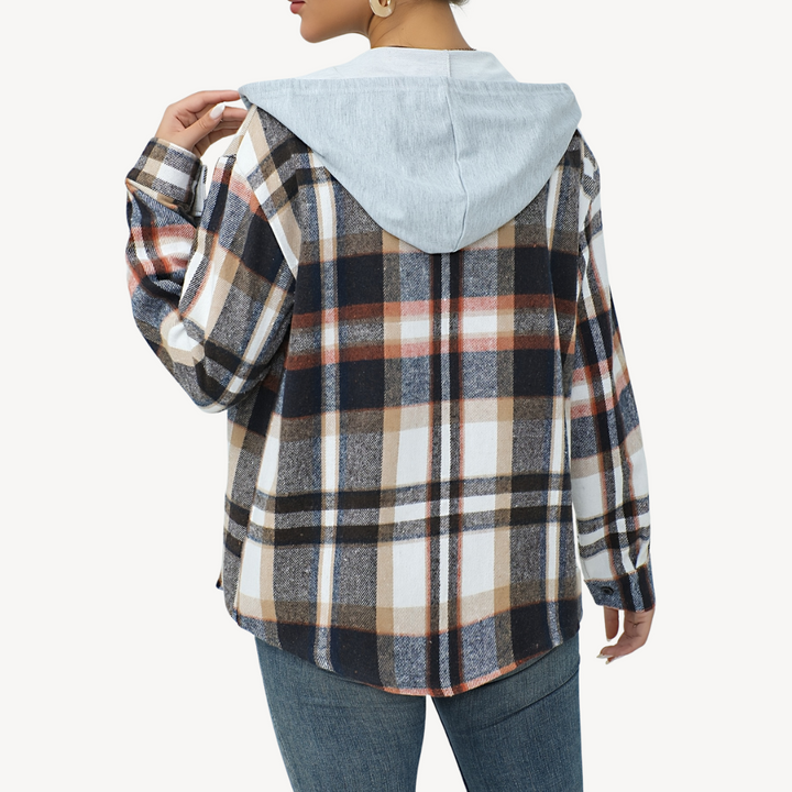 Drune | Damen Karo Button-Down Shaket mit Kapuze