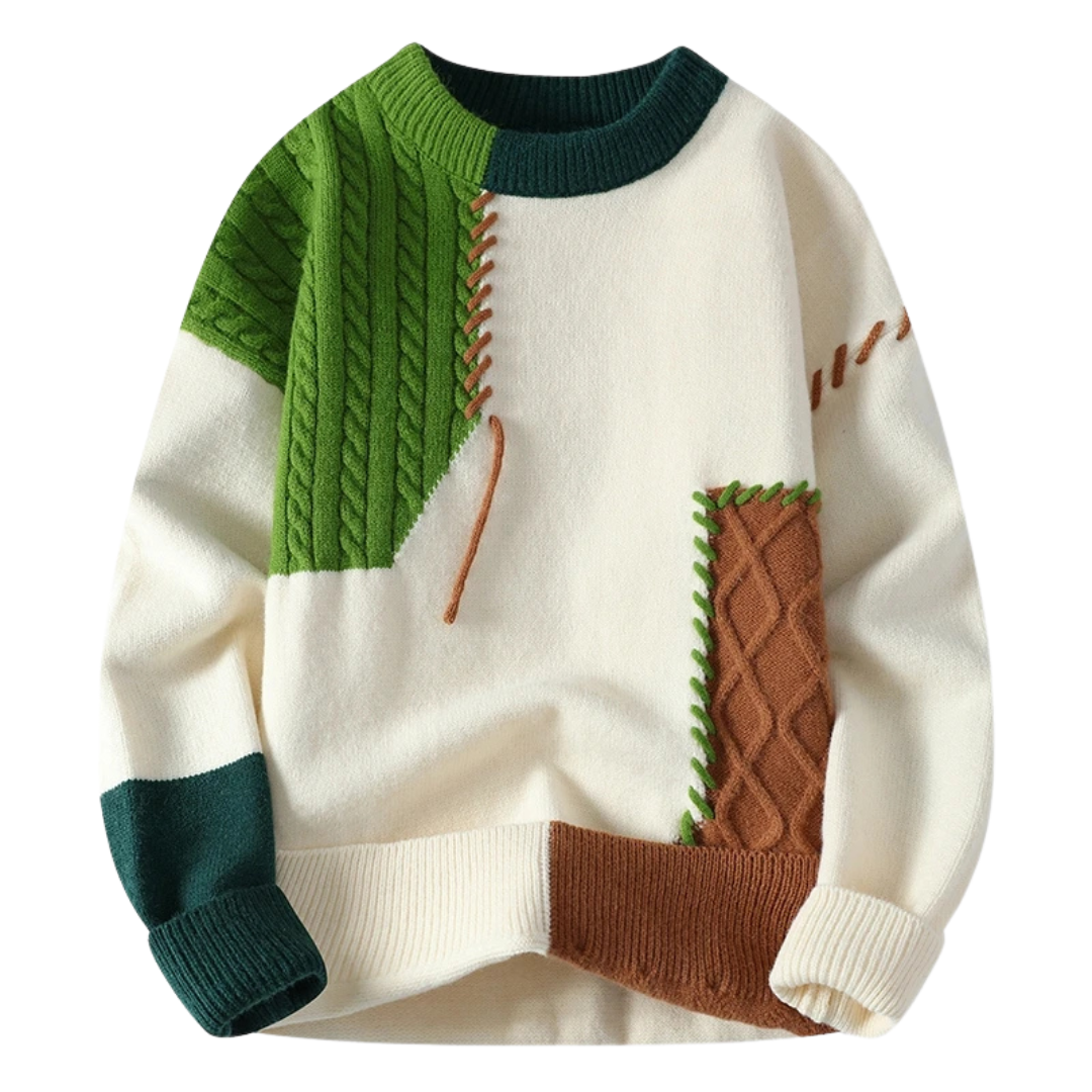 Drune | Sweater mit Patchwork Einzigartiges Design Weich und Warm